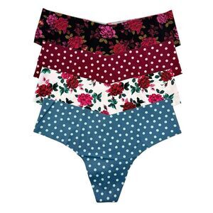 Victoria's Secret Thong Panties Womens Medium M No Show LOT OF 4 VS Panty